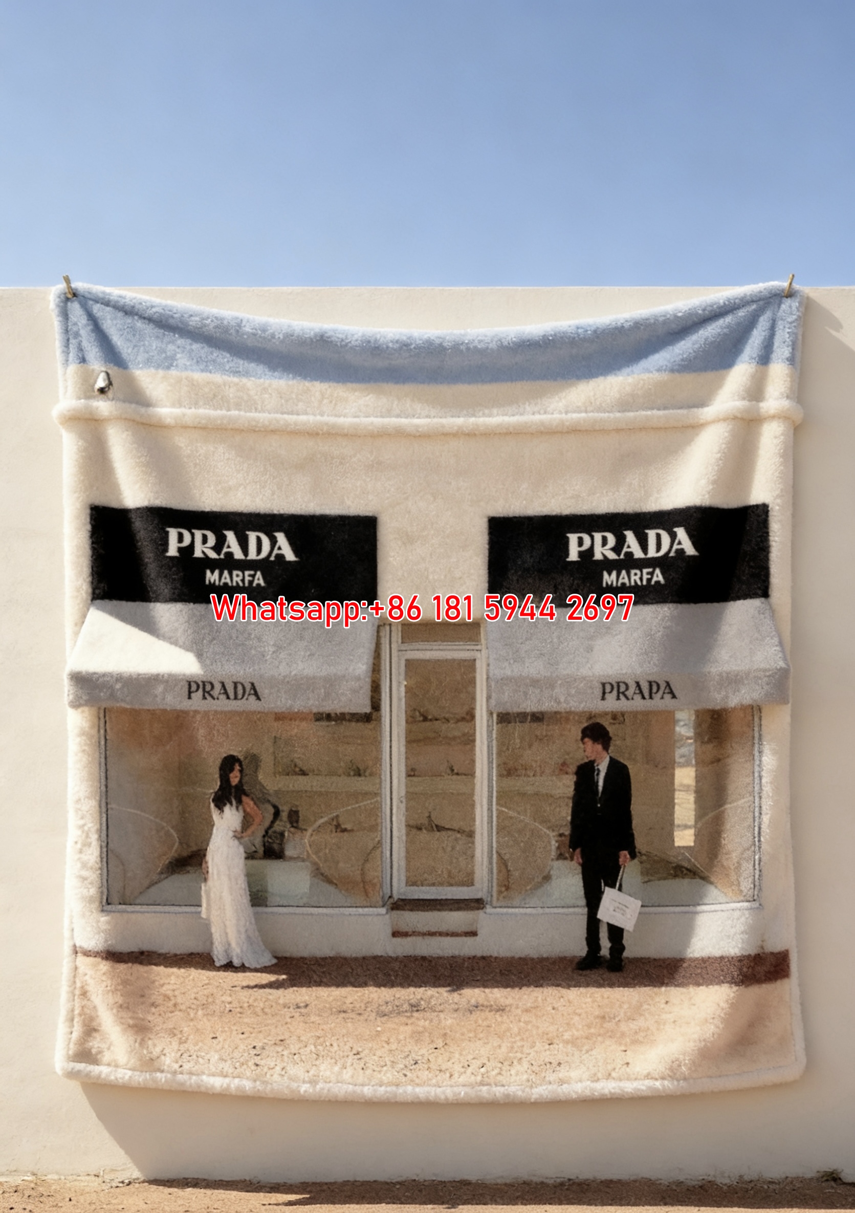 Prada Marfa Desert Wedding Print Flannel Throw Blanket Warm Beige Blue Neutral Tone Luxury Sofa Cover Blanket IMG_2837